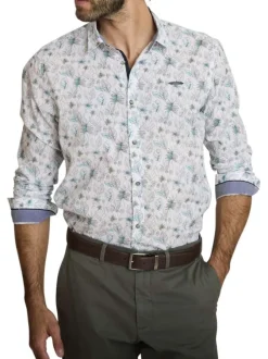 Chemise en coton blanche à coupe droite ornée d'un motif végétal