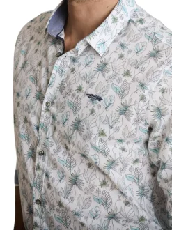 Chemise en coton blanche à coupe droite ornée d'un motif végétal