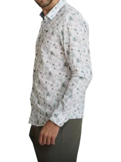 Chemise en coton blanche à coupe droite ornée d'un motif végétal