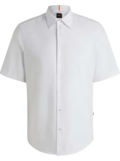 Chemise en coton blanche à coupe droite pourvue d'un col à revers