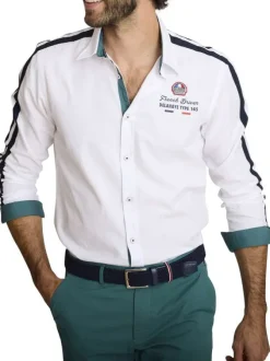 Chemise en coton blanche à coupe droite pourvue d'un col à revers