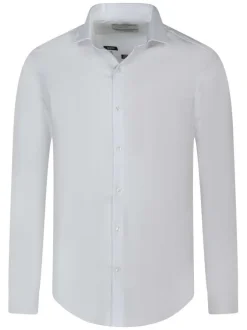 Chemise en coton blanche à coupe droite pourvue d'un col à revers