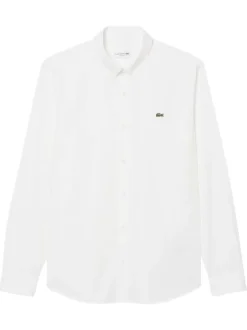 Chemise en coton blanche à coupe droite pourvue d'un col à revers