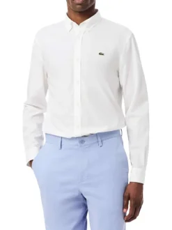 Chemise en coton blanche à coupe droite pourvue d'un col à revers