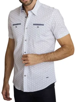 Chemise en coton blanche à coupe droite pourvue d'un motif géométrique