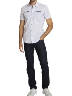 Chemise en coton blanche à coupe droite pourvue d'un motif géométrique