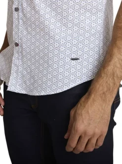 Chemise en coton blanche à coupe droite pourvue d'un motif géométrique