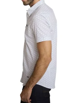 Chemise en coton blanche à coupe droite pourvue d'un motif géométrique