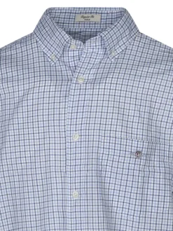 Chemise en coton blanche et bleue à carreaux avec un col boutonné