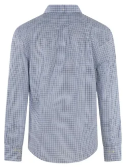 Chemise en coton blanche et bleue à carreaux avec un col boutonné
