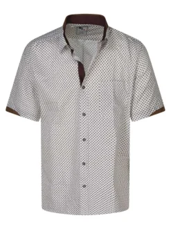 Chemise en coton blanche et marron à motifs avec une coupe droite