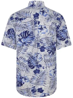 Chemise en coton blanche fleurie avec une coupe droite et un col américain