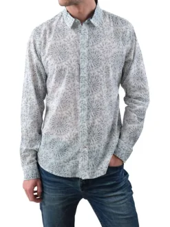 Chemise en coton blanche fleurie avec une coupe droite et un col français