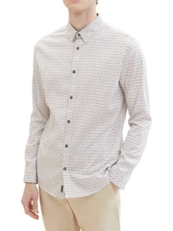 Chemise en coton blanche imprimé avec une coupe droite et un col français