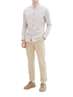 Chemise en coton blanche imprimé avec une coupe droite et un col français