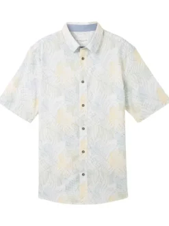 Chemise en coton blanche imprimée avec un col français et une coupe droite