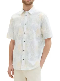 Chemise en coton blanche imprimée avec un col français et une coupe droite