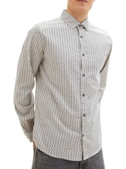 Chemise en coton blanche imprimée avec une coupe droite et un col français