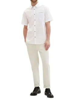Chemise en coton blanche imprimée coupe droite avec un col français