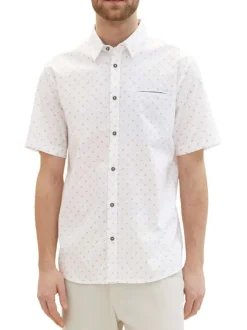 Chemise en coton blanche imprimée coupe droite avec un col français