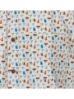 Chemise en coton blanche imprimée par des visages avec un col français