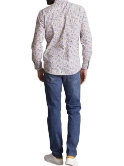 Chemise en coton blanche à imprimé liberty bleu et jaune et à coupe regular fit