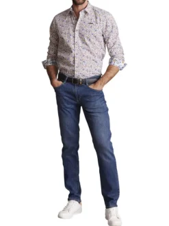 Chemise en coton blanche à imprimé liberty bleu et jaune et à coupe regular fit