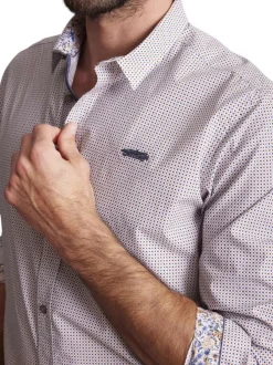 Chemise en coton blanche à imprimé minis formes géométriques et à coupe regular
