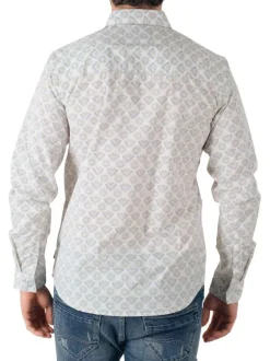 Chemise en coton blanche imprimé éventail à coupe droite et col italien