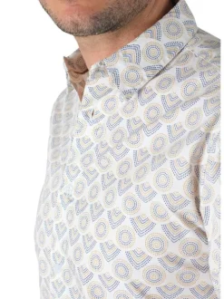 Chemise en coton blanche imprimé éventail à coupe droite et col italien