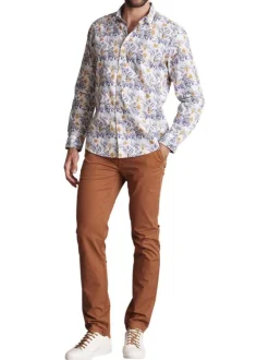 Chemise en coton blanche à imprimé violet et orange avec une coupe regular fit