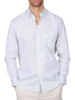 Chemise en coton blanche à motifs avec une coupe droite et un col à revers