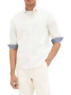 Chemise en coton blanche à motifs imprimés, coupe Regular Fit et col français