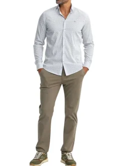 Chemise en coton blanche à motifs pourvue d'une coupe slim et d'un col français