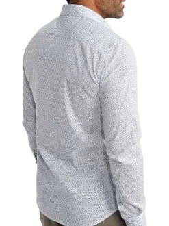 Chemise en coton blanche à motifs pourvue d'une coupe slim et d'un col français