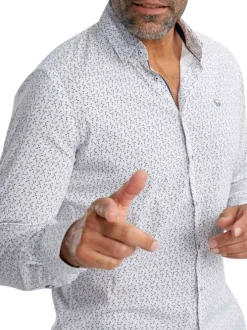 Chemise en coton blanche à motifs pourvue d'une coupe slim et d'un col français