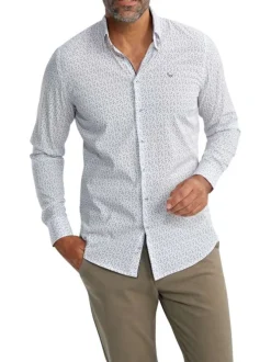 Chemise en coton blanche à motifs pourvue d'une coupe slim et d'un col français