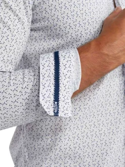 Chemise en coton blanche à motifs pourvue d'une coupe slim et d'un col français