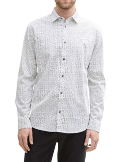 Chemise en coton blanche à petits imprimés avec une coupe ajustée
