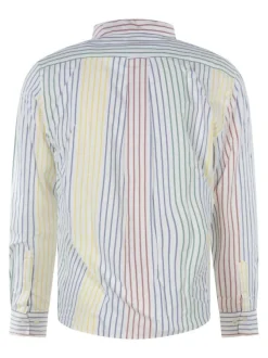 Chemise en coton blanche à rayures avec une coupe regular fit et une poche