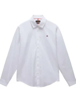 Chemise en coton blanche unie avec une coupe ajustée, col français et logo brodé