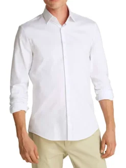 Chemise en coton blanche unie avec une coupe ajustée et le logo brodé en petit
