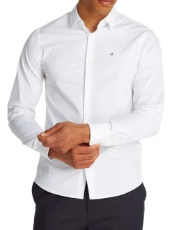 Chemise en coton blanche unie avec une coupe ajustée et le logo en petit