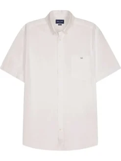 Chemise en coton blanche unie avec une coupe droite et un col à revers