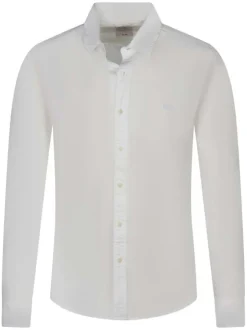 Chemise en coton blanche unie avec une coupe slim et logo brodé sur la poitrine