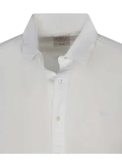 Chemise en coton blanche unie avec une coupe slim et logo brodé sur la poitrine
