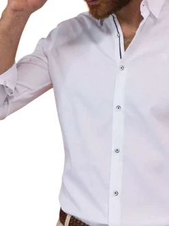 Chemise en coton blanche unie avec une coupe slim fit et des manches à pression