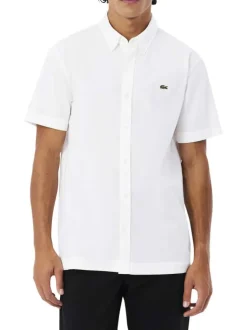 Chemise en coton blanche unie à coupe droite avec un col américain