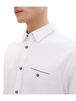 Chemise en coton blanche unie coupe droite avec un col français