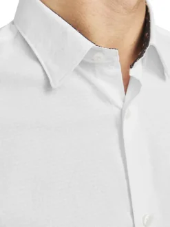 Chemise en coton blanche unie à coupe droite, col français et manches longues
